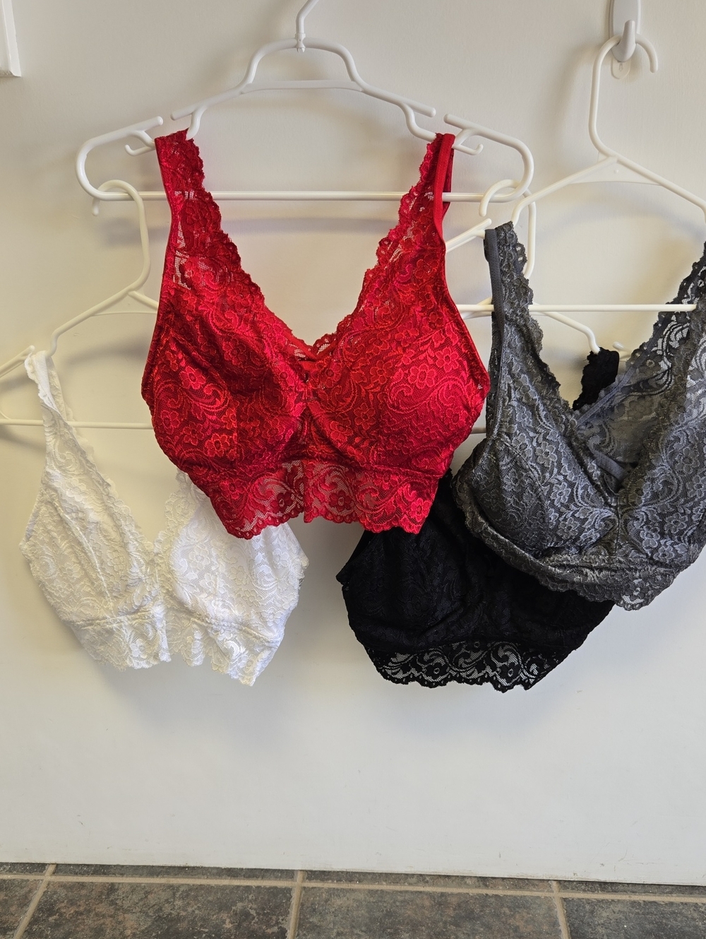 Smart & Sexy Lace Bralettes In Red, White, Black, And Grey
